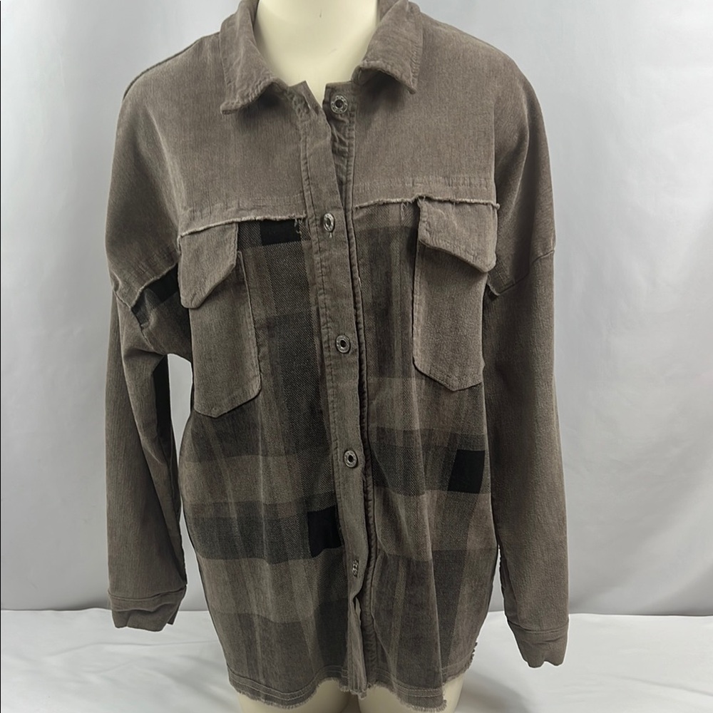 No Name Made in Italy Gray & Black Super Stretchy Flannel Raw Hems‎ Size XL